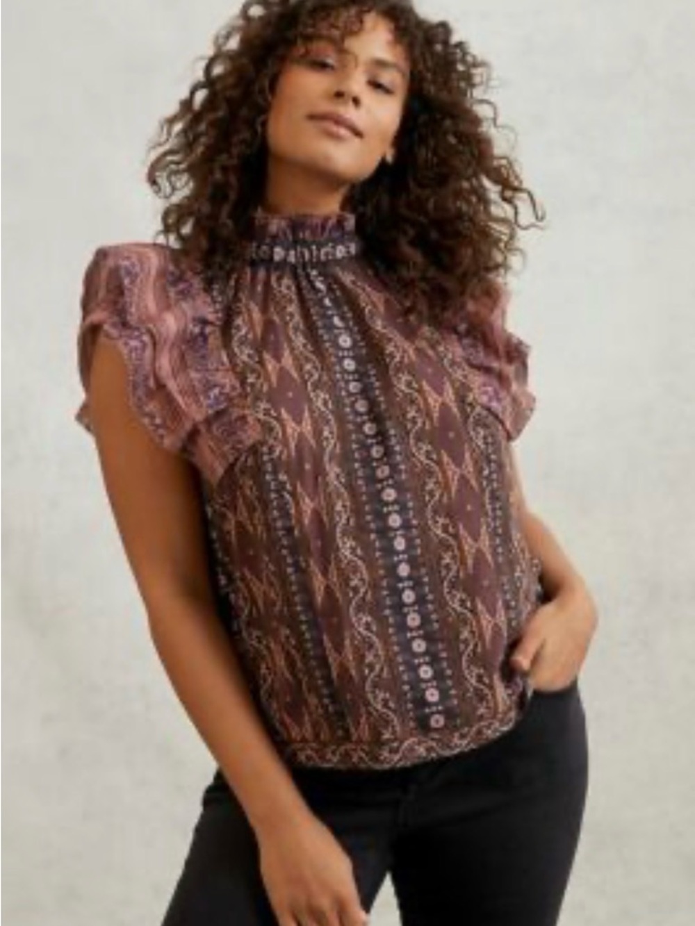 NWT Othilla for Anthropologie Thessaly Ruffled High Neck Blouse 1x - Picture 4 of 6
